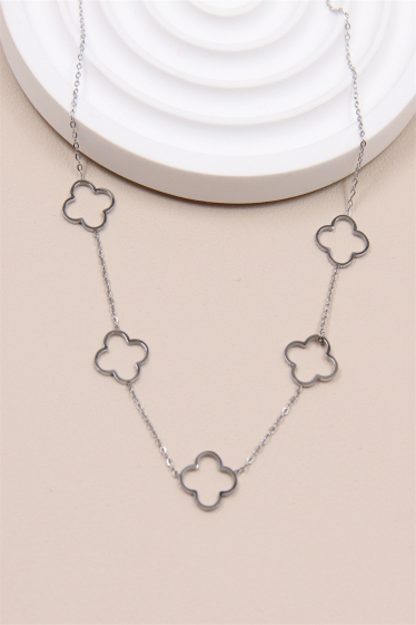Wholesaler Bellissima - Clover fine chain necklace in stainless steel