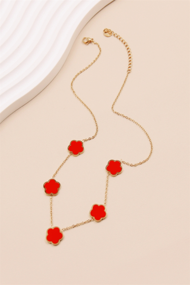 Wholesaler Bellissima - Enameled clover necklace in stainless steel