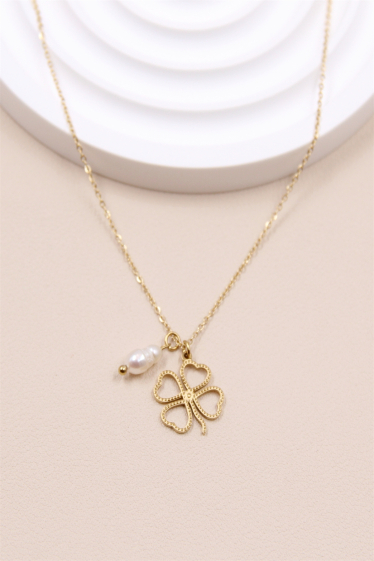 Wholesaler Bellissima - Clover necklace decorated with stainless steel pearl