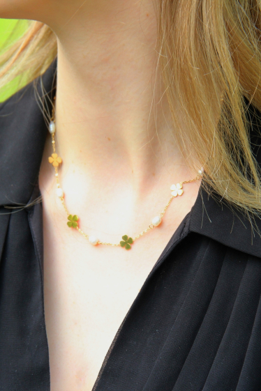 Mayorista Bellissima - Collar de trébol decorado con perla de acero inoxidable