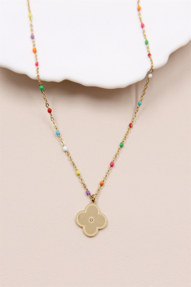 Wholesaler Bellissima - Clover necklace on multi-colored stainless steel chain
