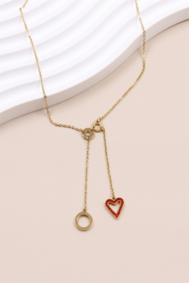 Wholesaler Bellissima - “Y” heart necklace decorated with rhinestones in stainless steel