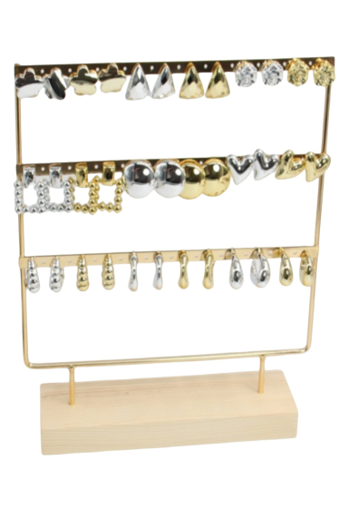 Wholesaler Bellissima - Set of 18 pairs of stainless steel earrings with display included.
