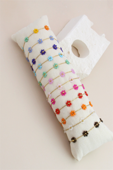 Grossiste Bellissima - lot de 12 bracelet fleur perle en acier inoxydable avec présentoir