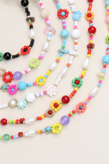 Mayorista Bellissima - Conjunto de 12 collares de flores de perlas de acero inoxidable