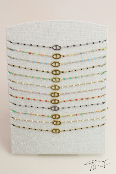 Grossiste Bellissima - Lot de 12 pcs Bracelet chaîne fine acier inoxydable présentoir bijoux inclus