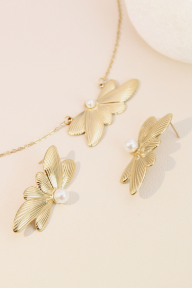 Wholesaler Bellissima - 2 pcs flower set adorned with stainless steel pearl