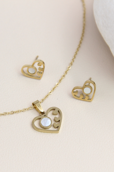 Wholesaler Bellissima - Pearly heart set in stainless steel