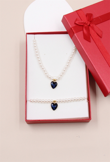 Wholesaler Bellissima - Stainless steel pearl heart set with box