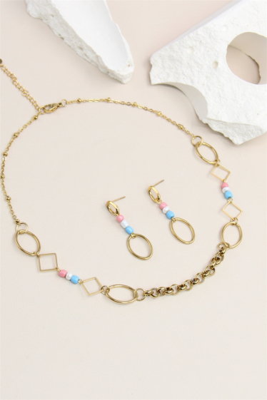 Wholesaler Bellissima - Geometric design earring necklace set in stainless steel