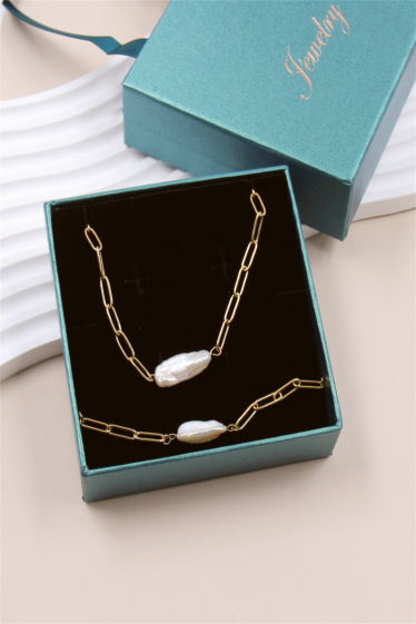 Grossiste Bellissima - Parure perle maille en acier inoxydable avec coffret bijoux