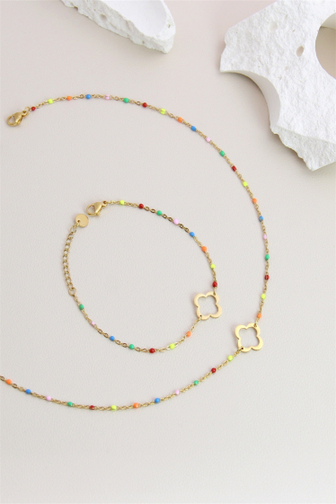 Wholesaler Bellissima - Fine chain clover set decorated with colored stainless steel beads