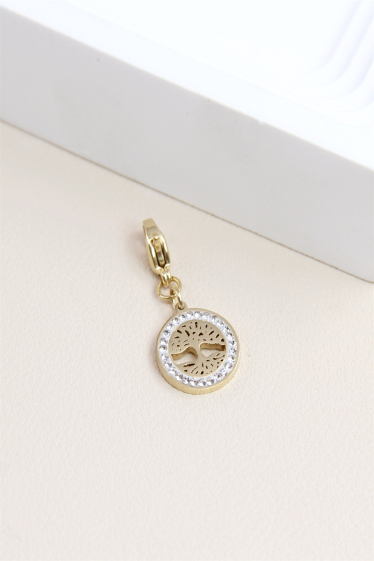 Wholesaler Bellissima - Charm's tree of life pendant decorated with rhinestones in stainless steel