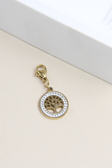 Wholesaler Bellissima - Charm's tree of life pendant decorated with rhinestones in stainless steel