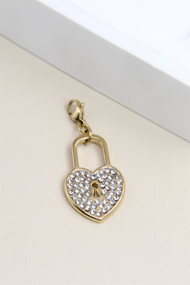 Wholesaler Bellissima - Charm's heart pendant decorated with rhinestones in stainless steel
