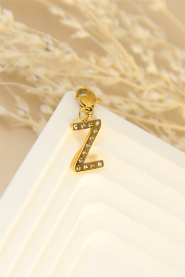 Wholesaler Bellissima - Charm's letter "Z" pendant decorated with rhinestones in stainless steel