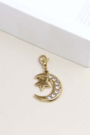 Wholesaler Bellissima - Charm's moon pendant decorated with rhinestones in stainless steel