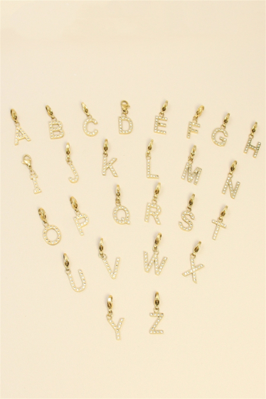 Wholesaler Bellissima - Pendant lot from A to Z Charm's alphabetical 26 letters decorated with rhinestones