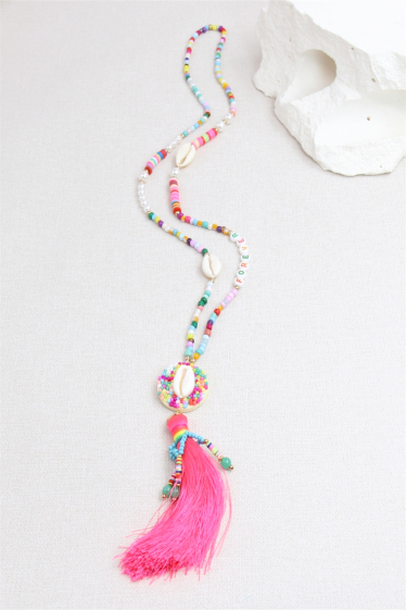 Wholesaler Bellissima - Pom-pom cowrie necklace in seed bead
