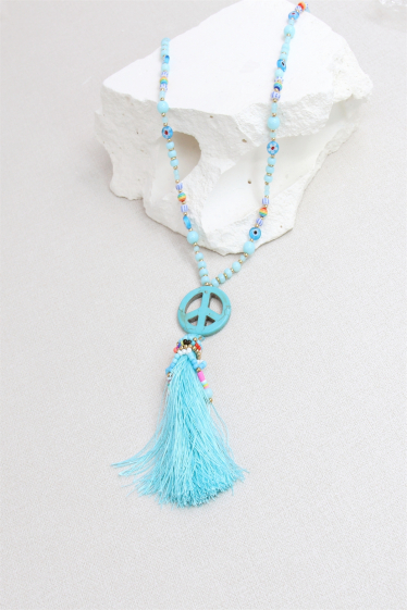 Großhändler Bellissima - „Peace and Love“-Pom-Pom-Halskette aus Rocaillesperlen