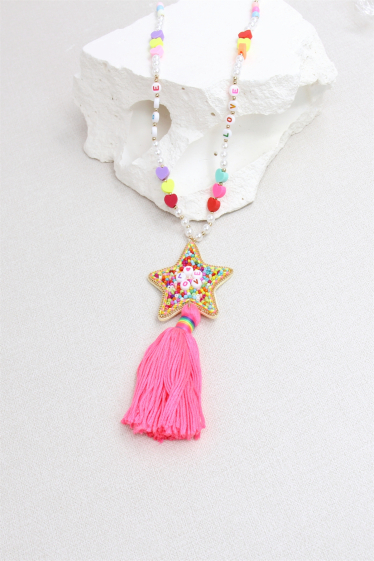Wholesaler Bellissima - Star pom-pom necklace adorned with multi-colored pearl
