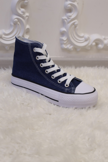 Wholesaler Bello Star - High-top sneakers in denim effect fabric with laces