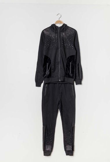 Wholesalers Berry Denim - Tracksuit with strass and velvet yoke
