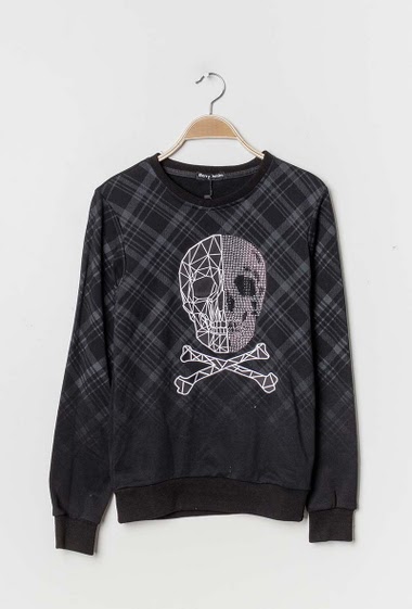 Checked sweatshirt with skull