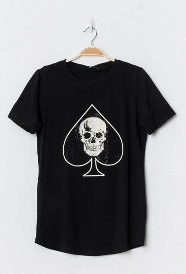T-shirt with printed skull and strass