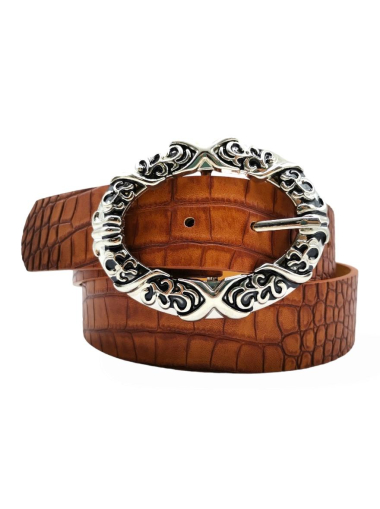 Wholesaler Best Angel-Fashion Kingdom - Croc skin effect belt with large decorated oval buckle