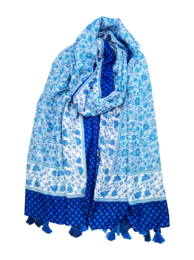 Wholesaler Best Angel-Fashion Kingdom - Flower print scarf with pompoms