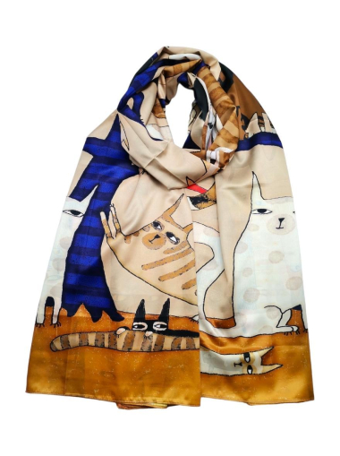 Wholesaler Best Angel-Fashion Kingdom - Long double-sided cat pattern scarf, silk touch