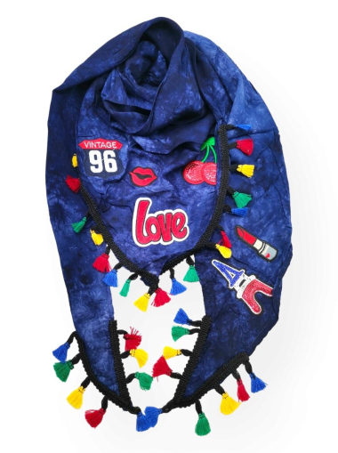 Wholesaler Best Angel-Fashion Kingdom - Triangle scarf with colorful patches and pompoms