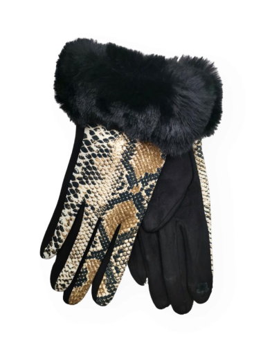 Wholesaler Best Angel-Fashion Kingdom - Snake print glove with faux fur sleeve