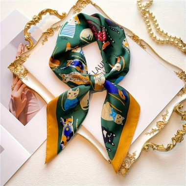 Wholesaler Best Angel-Fashion Kingdom - Small square silk-touch scarf with cat motif