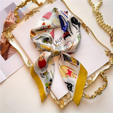 Wholesaler Best Angel-Fashion Kingdom - Small square silk-touch scarf with cat motif