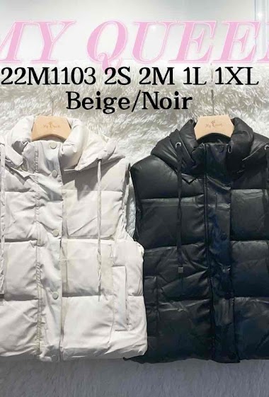 Wholesaler Big Liuli - Short sleeveless faux leather down jacket with hood