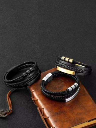 Grossiste Bijoussimo - Bracelet cuir et acier