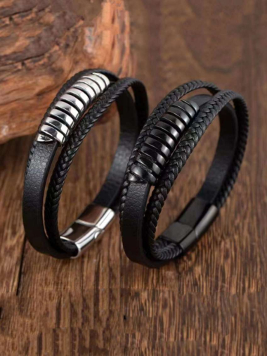 Grossiste Bijoussimo - bracelet cuir et acier