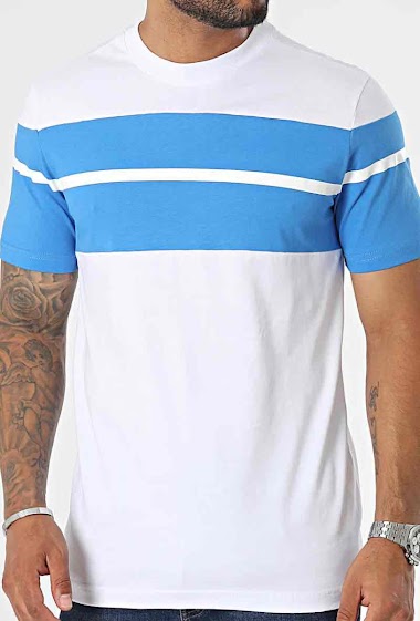 Grossiste Black Industry - T-Shirt Bi Colore Blanc Bleu Black Industry