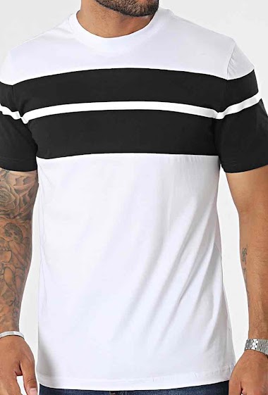Grossiste Black Industry - T-Shirt Bi Colore Blanc Noir Black Industry