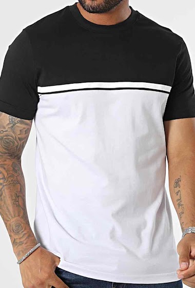 Grossiste Black Industry - T-Shirt Bi Colore Blanc Noir Black Industry