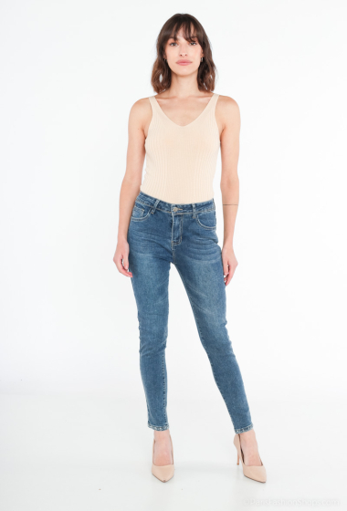 Wholesaler BLEUET DE PARIS - Skinny jeans with rhinestone bottom and slit