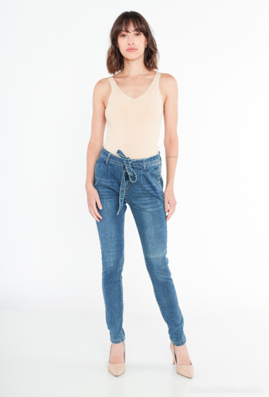 Wholesaler BLEUET DE PARIS - High-waisted skinny jeans with fabric belt