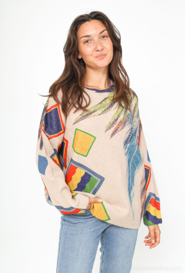 Wholesaler BLEUET DE PARIS - Soft sweater with leaf and rhinestone pattern; Corresponding TU size 40-48.