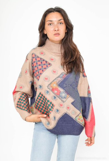 Wholesaler BLEUET DE PARIS - Soft sweater with diamond, smiley and rhinestone pattern; Corresponding TU size 40-48.