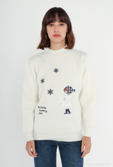 Wholesaler BLEUET DE PARIS - Soft sweater with little girl and snowflakes; Corresponding TU size 38-44.