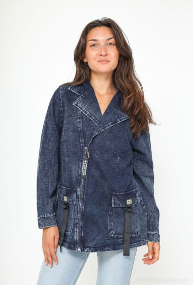 Wholesaler BLEUET DE PARIS - Lightweight long denim jacket with hood and zip closure