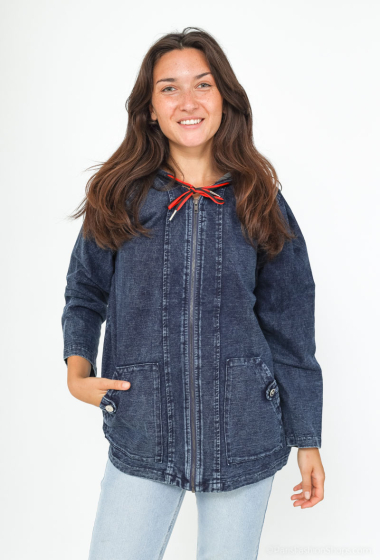 Wholesaler BLEUET DE PARIS - Lightweight hooded denim jacket with zip closure