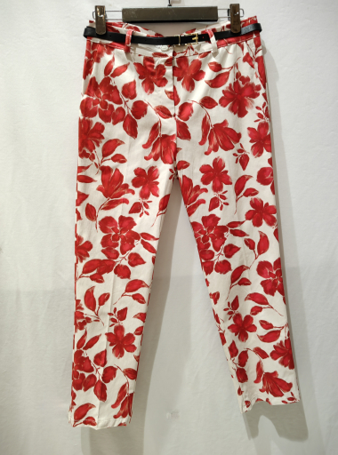 Grossiste Bluoltre - Pantalon imprimé fleur avec ceinture